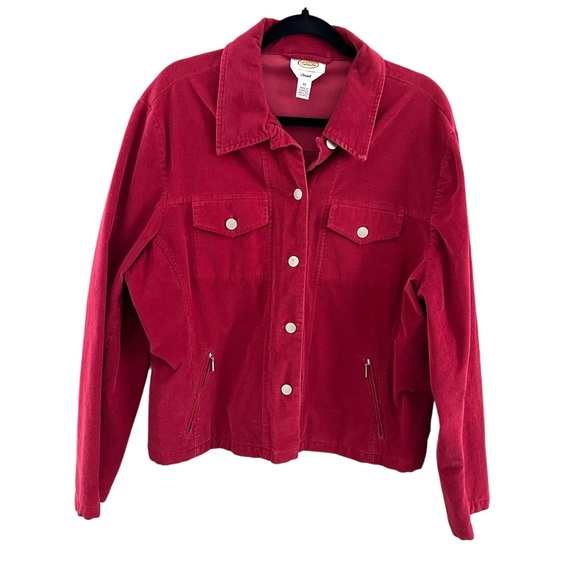 Talbots Jackets & Blazers - Talbots Corduroy Stretch Jacket Red Button Front Burgundy Women’s XL